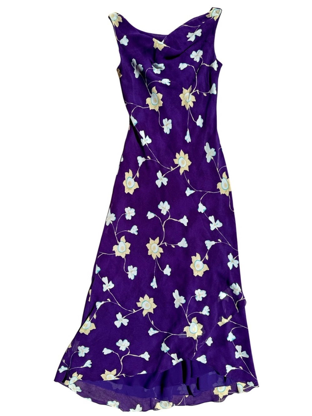 Kay Unger Silk Floral Cowl Neck Maxi Cocktail Dress Autumn Wedding - 6